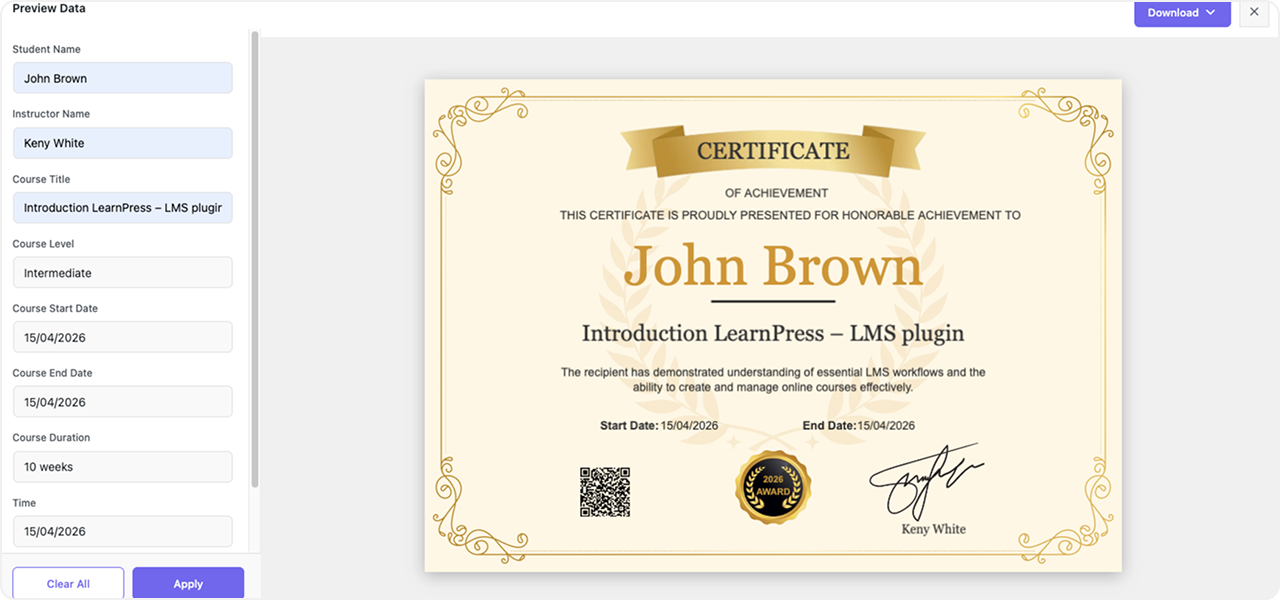 Certificates Add-on for LearnPress 25 cert 8