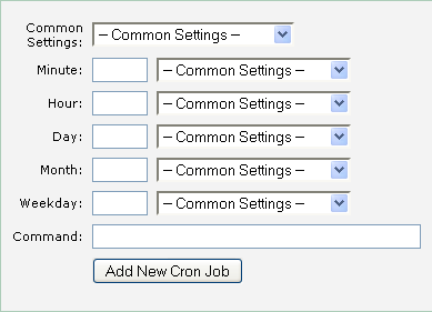 Common settings table of Cronjob