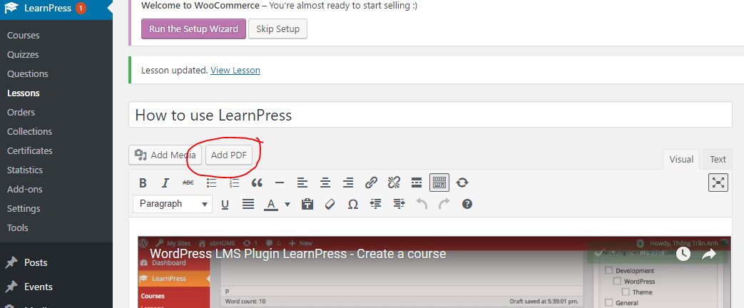 learnpress lessons add pdf