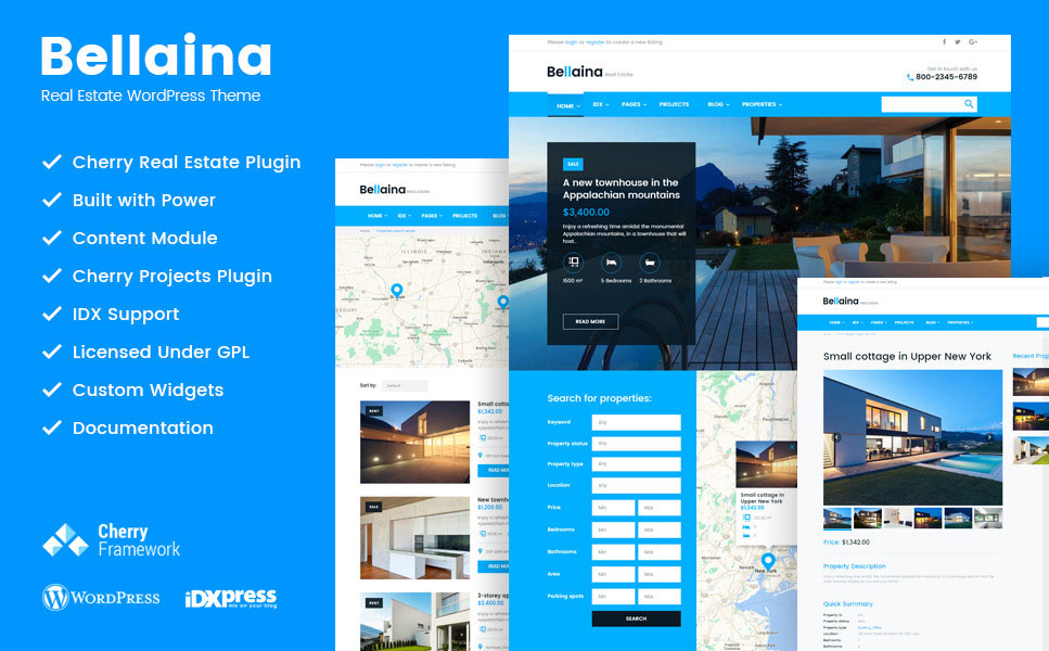 bellaina smart and retina ready wordpress theme for real estate