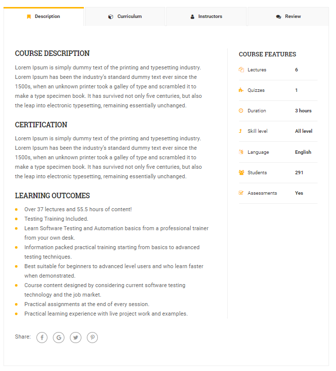 Eduma's course page (Sample 1)