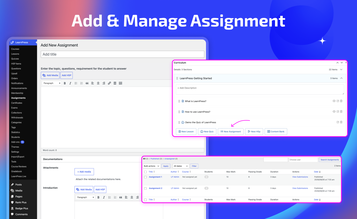 Add Manage Assignment