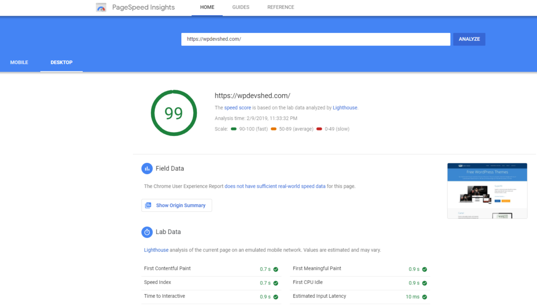 pagespeed insights desktop