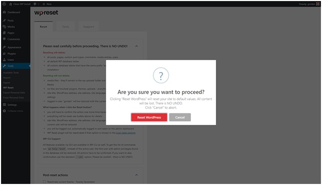 wp reset plugin comfirm