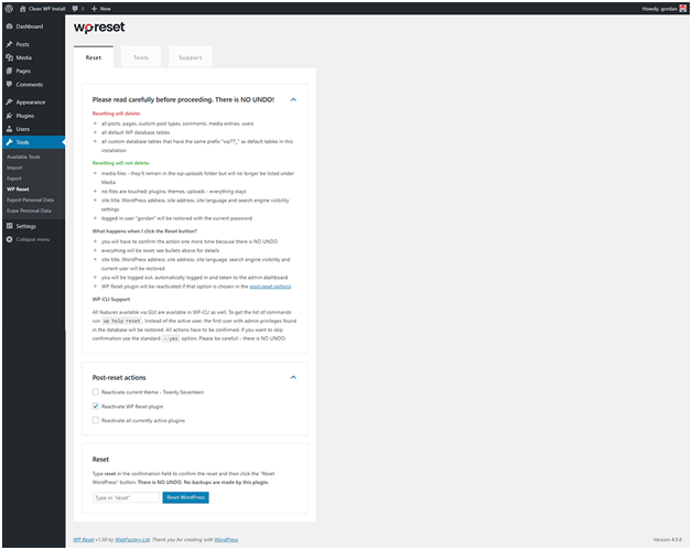 install wp reset plugin