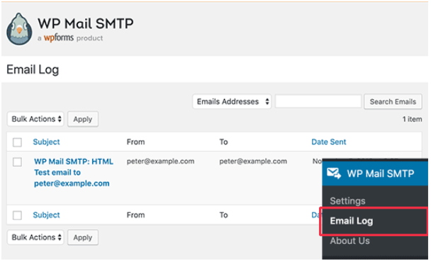 WordPress Email logs