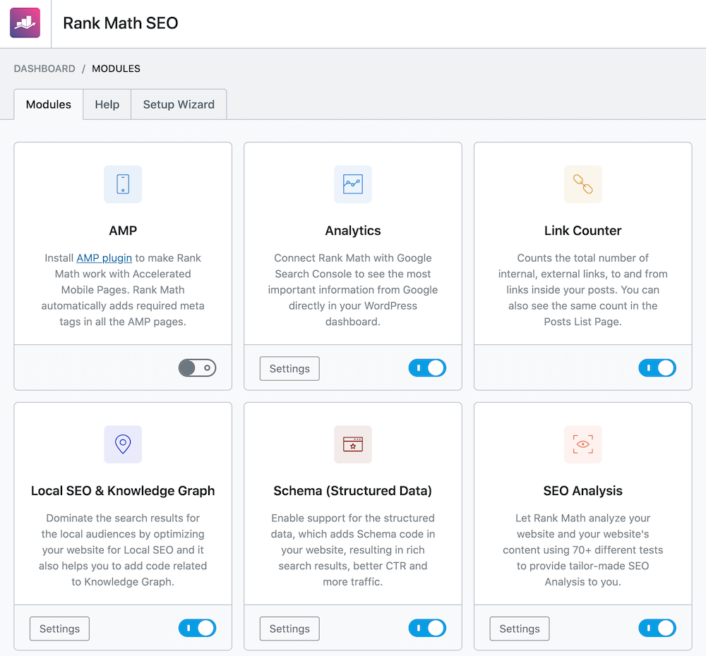 rank math seo plugin modules