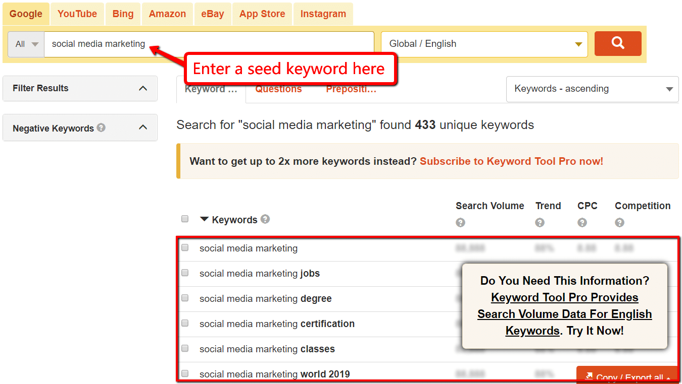 KeywordTool.io seo tool