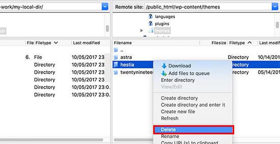 Delete WordPress Theme via FTP