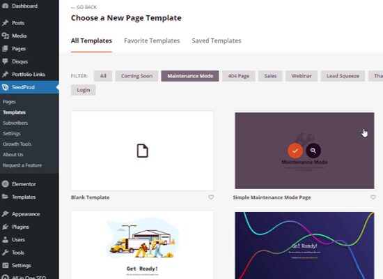 choose a maintenance page template