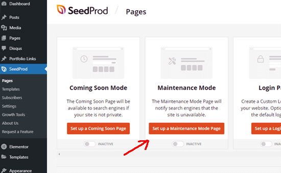 set up a maintenance mode page