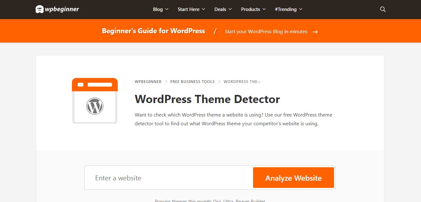 wpbeginner niche and nice wordpress theme detector