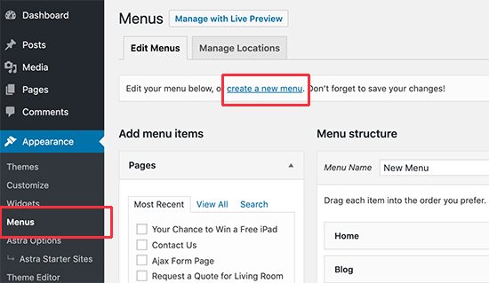 create menu wordpress dropdown menu