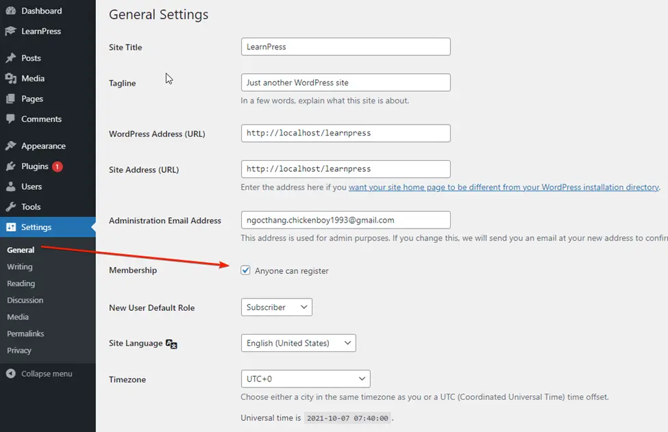 Configure LearnPress Theme Anyone Can Register