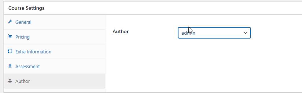 learnpress course setting author tab