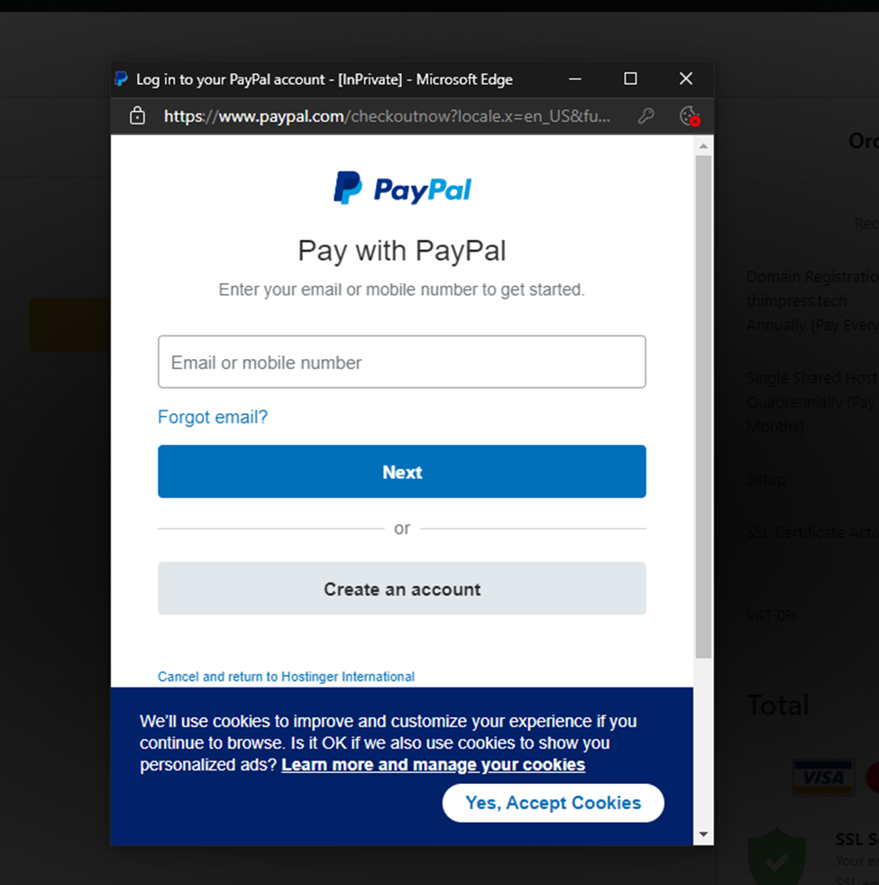 paypal log in domain name and web hosting