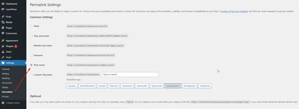 Install Learnpress Plugin Permalink Settings