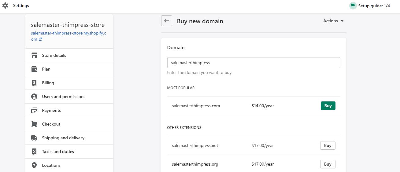 buy domain create an online store with shopify