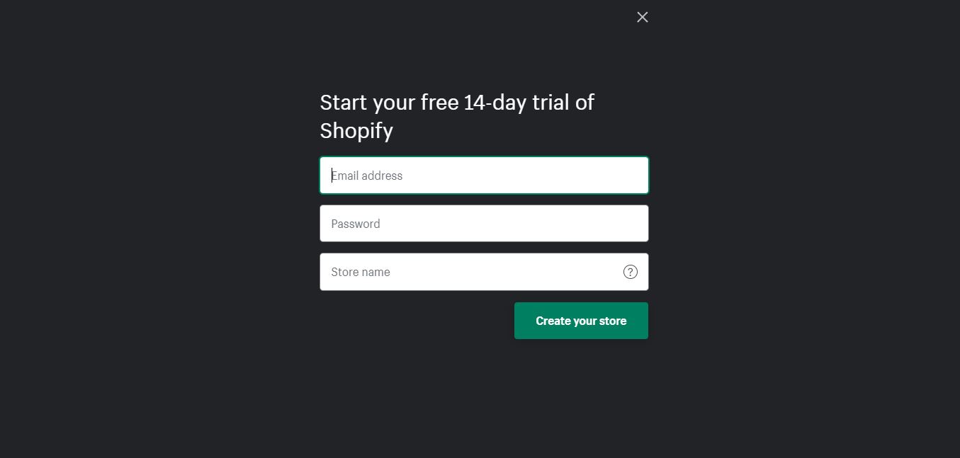 create an online store with shopify button