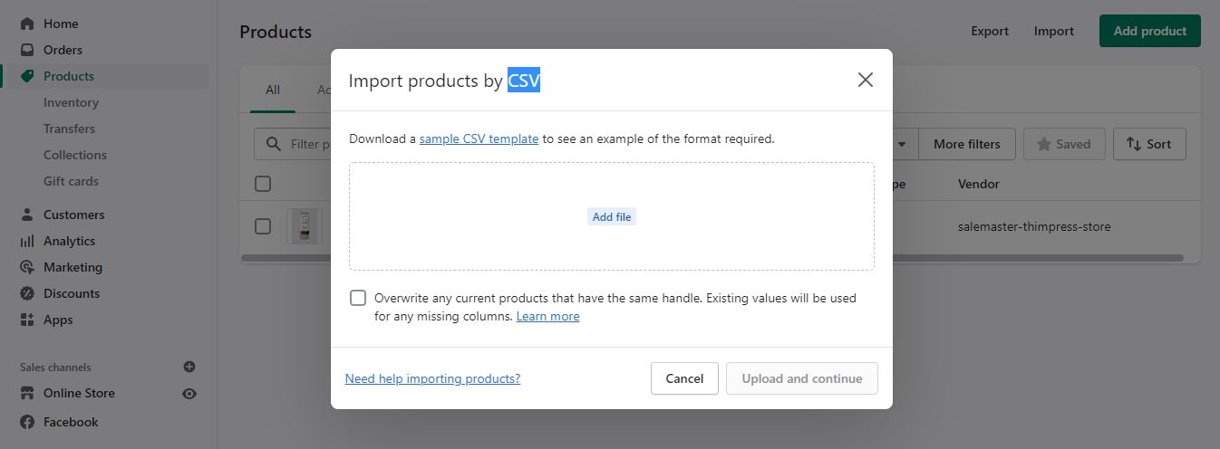 import products by csv create an online store with shopify