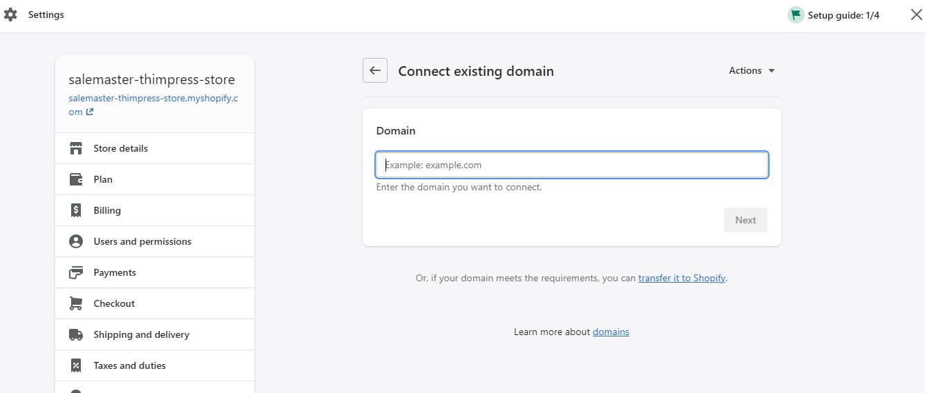 shopify existing domain