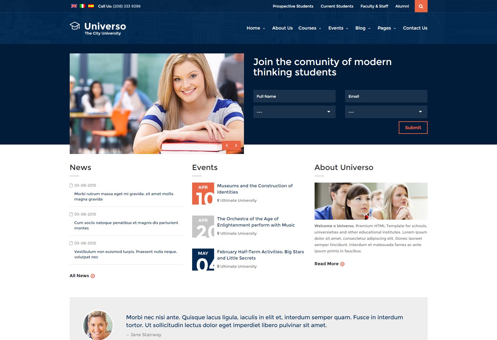 universo the professional education wordpress theme