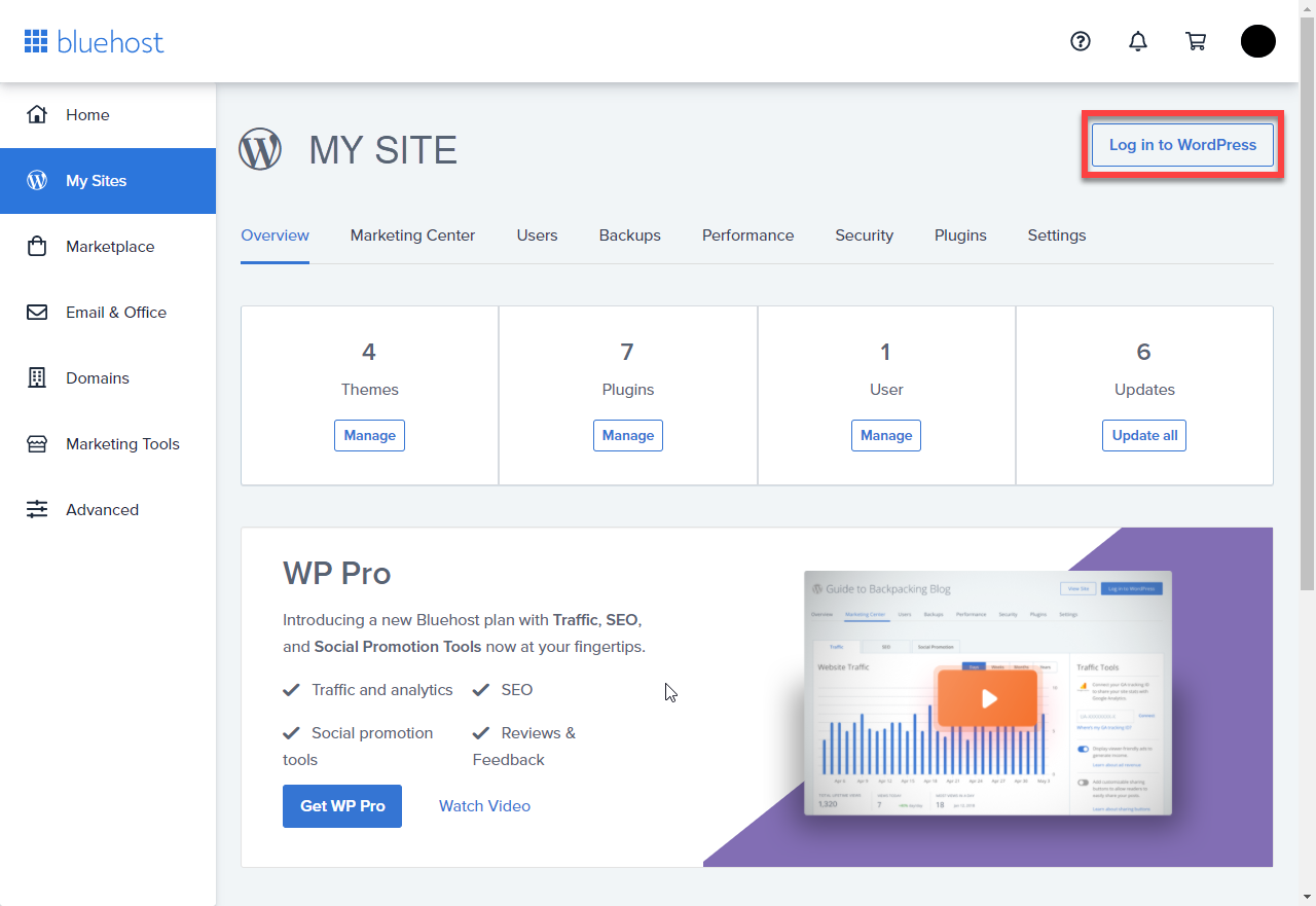 bluehost log in to wordpress