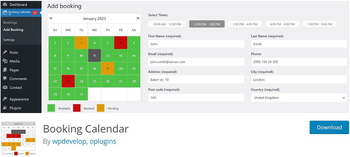 booking calendar - the most popular appointment booking wordpress plugin