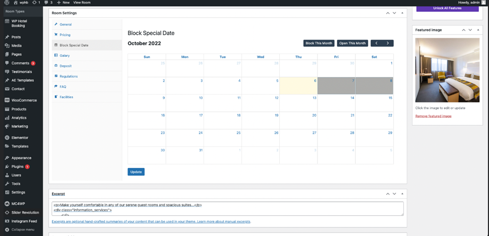 wp hotel booking v2.0.0 block special date