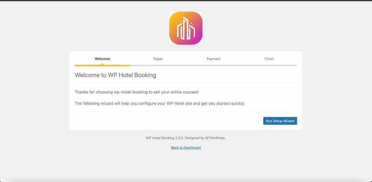 WP Hotel Booking Update: Page Setup Wizard