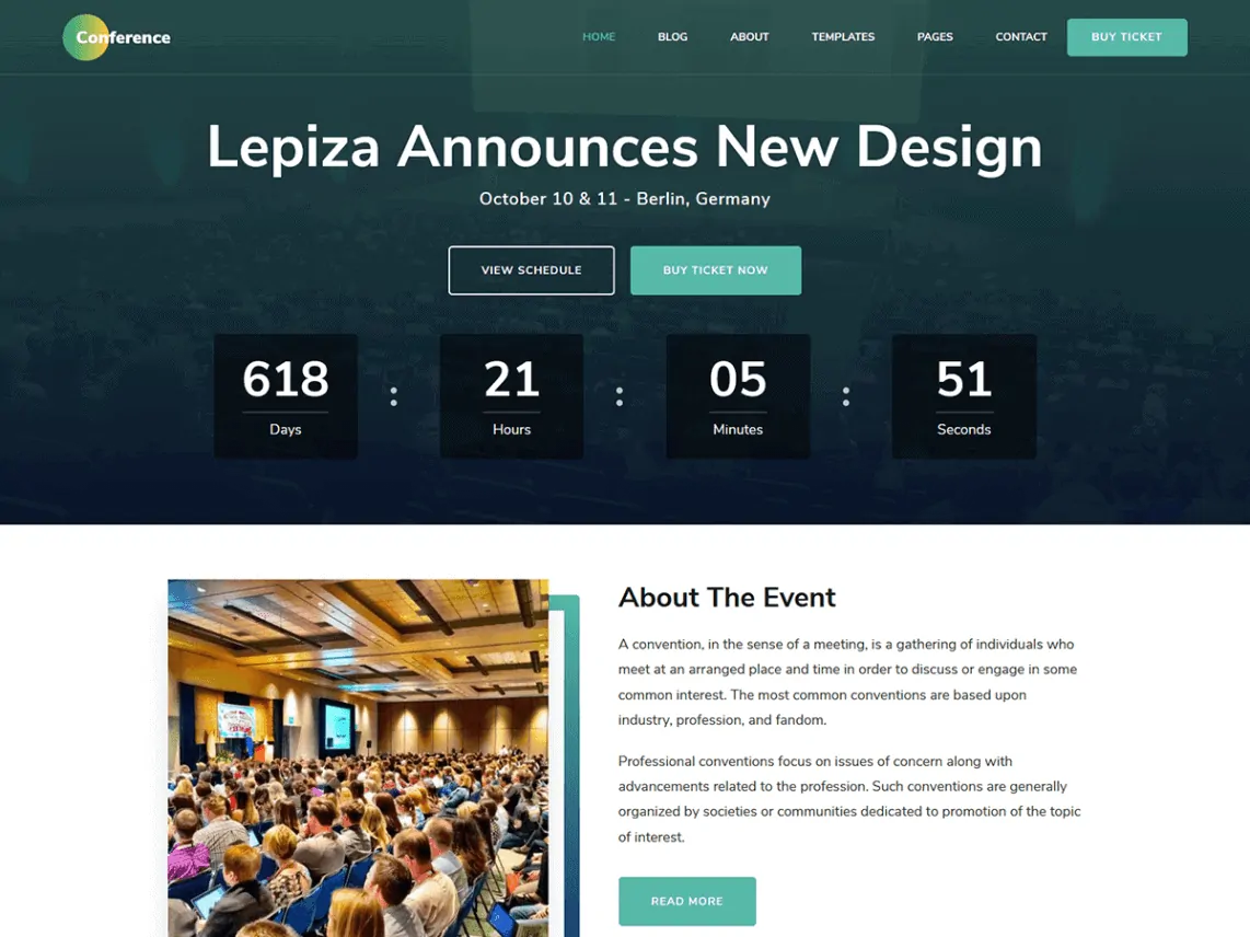 the conference - the elegant free landing page wordpress theme