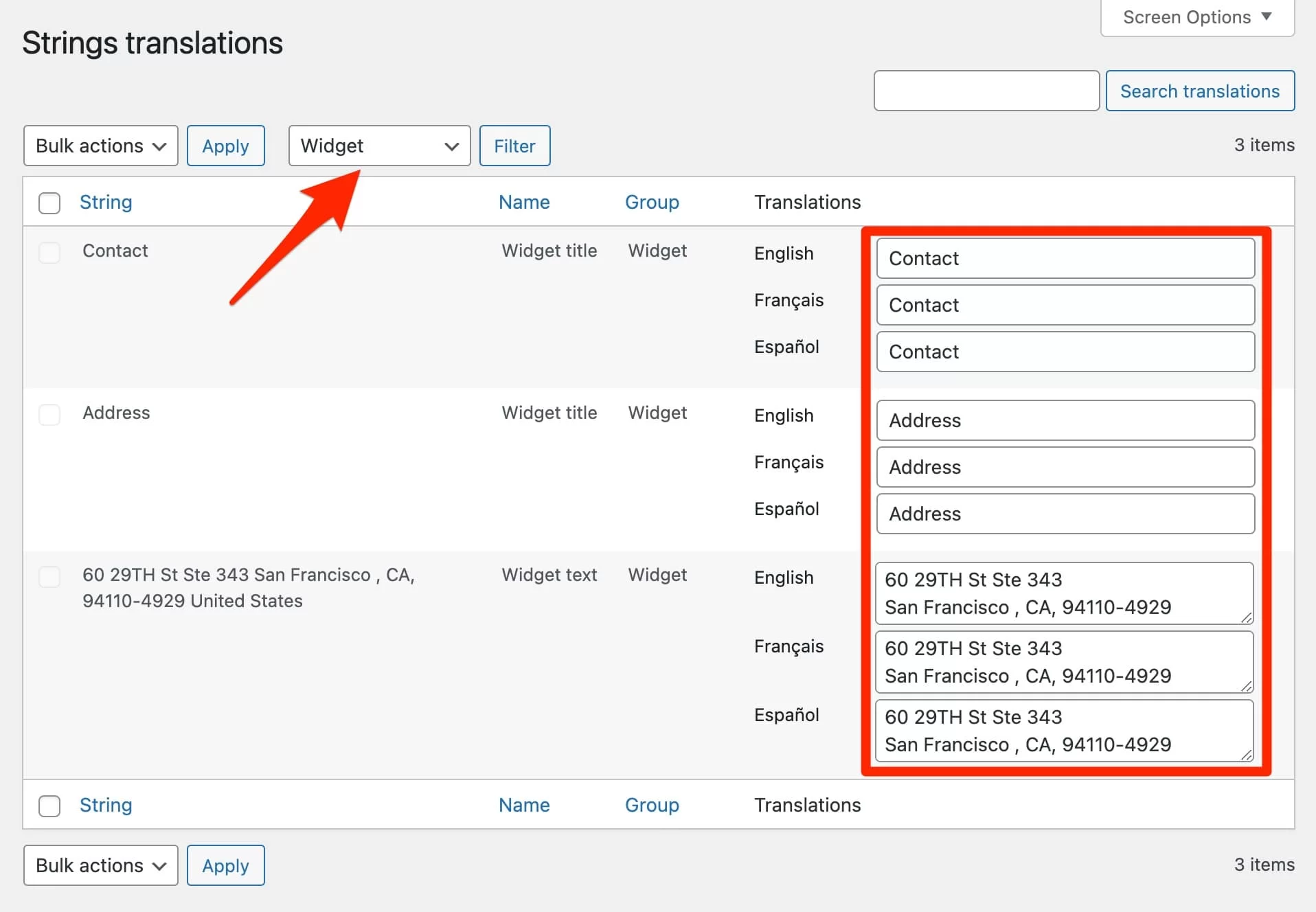 how to manage the translation of widgets with polylang translate plugin 1