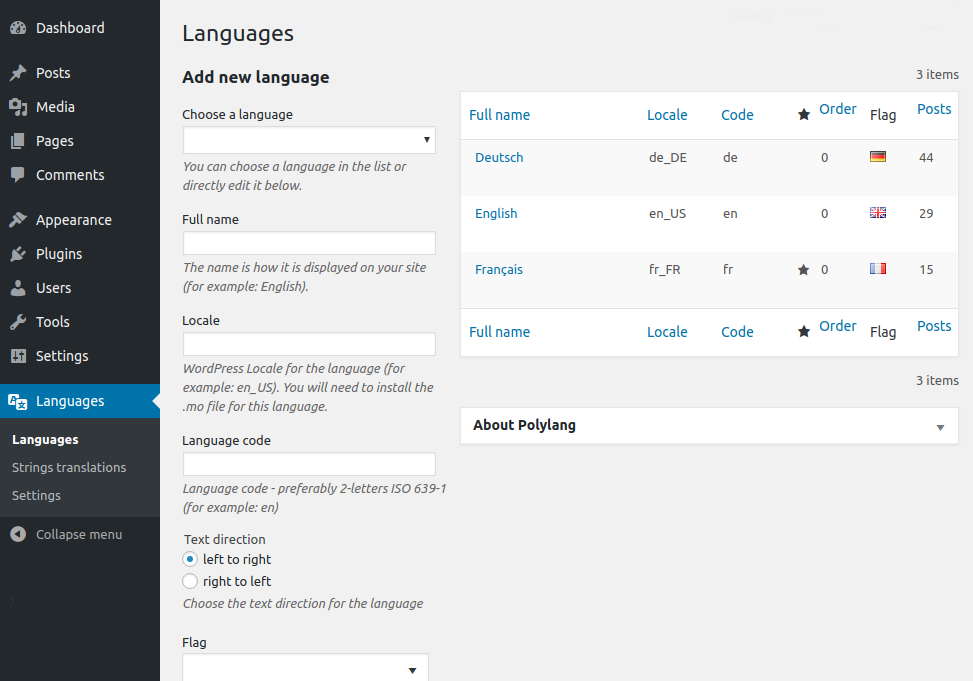 polylang vs wpml number of available languages