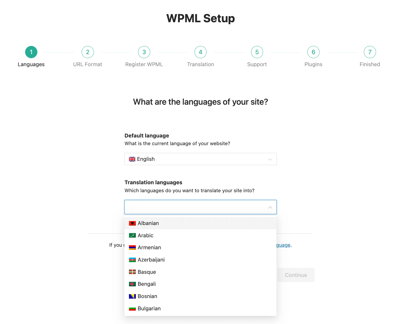WPML setup languages