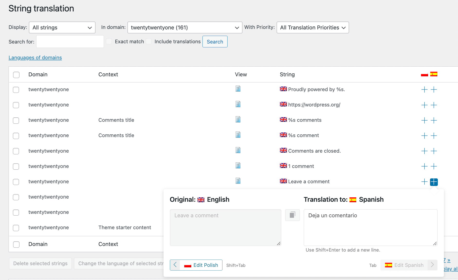 WPML string translation texts