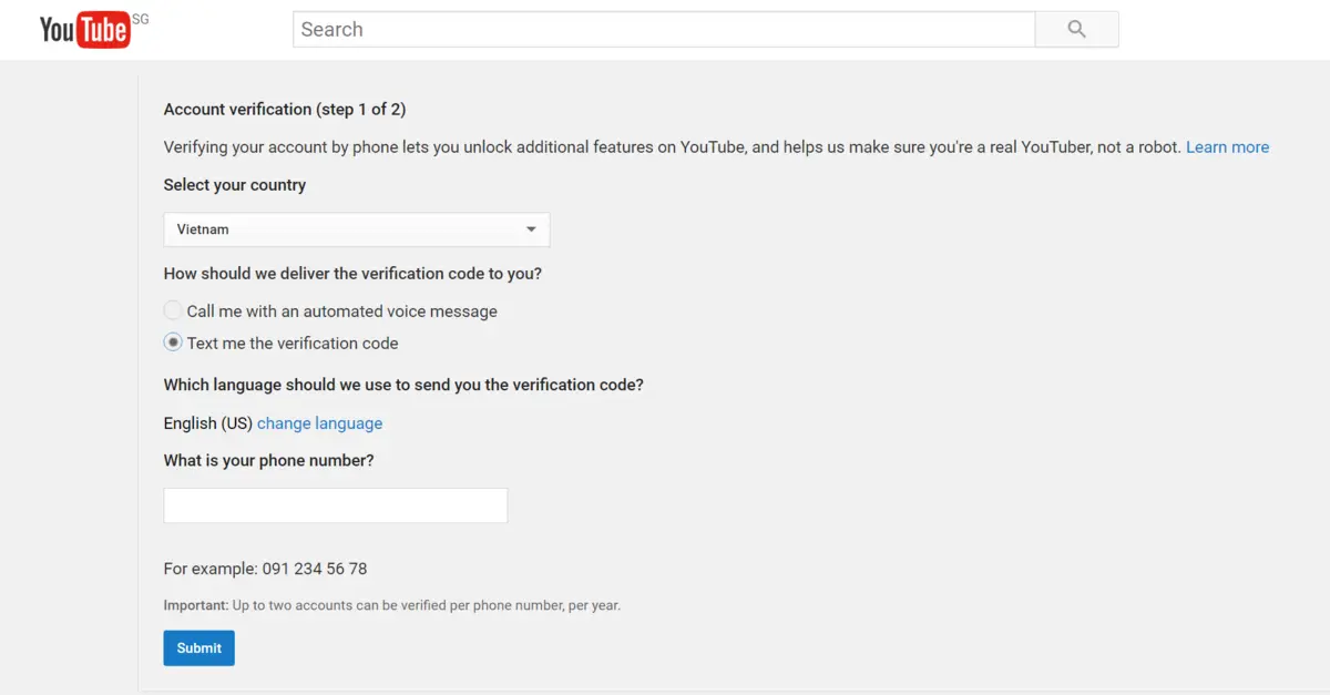 YouTube Account Verification 1 of 2