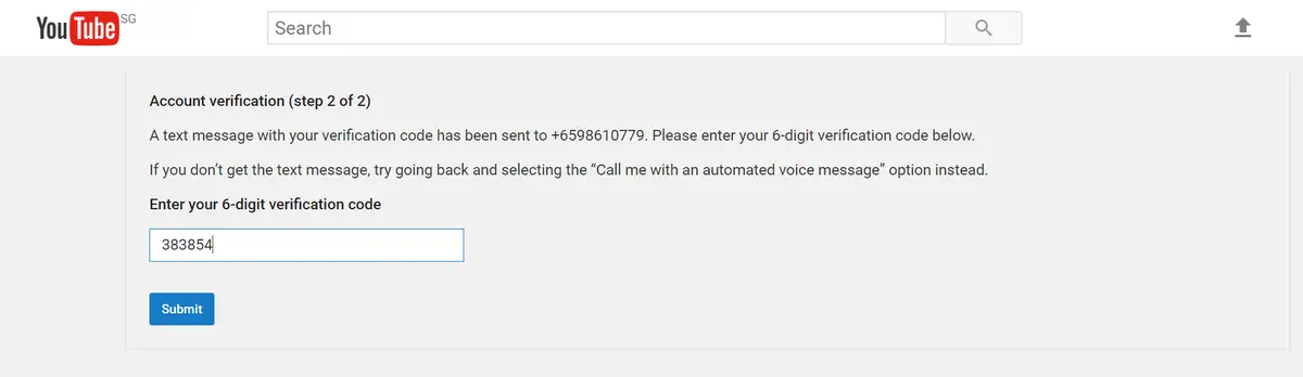 YouTube Account Verification 2 of 2