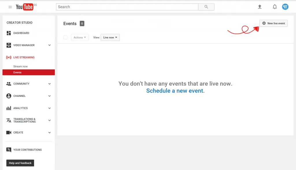 YouTube New Live Event