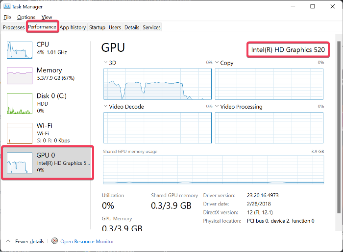 Check Graphics Card through Task Manager