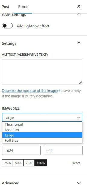 default wordpress image sizes