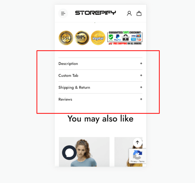 product description tab mobile