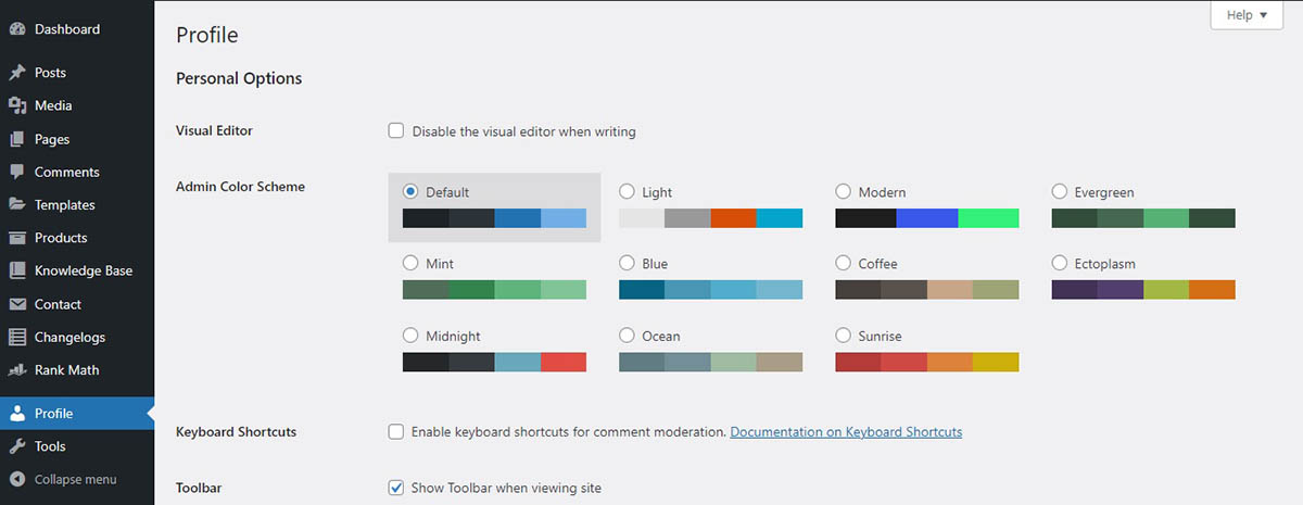 WordPress Admin Area Color Scheme: What is the Admin Area