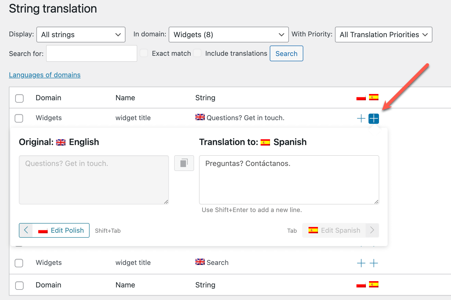 wpml string translation translating widget