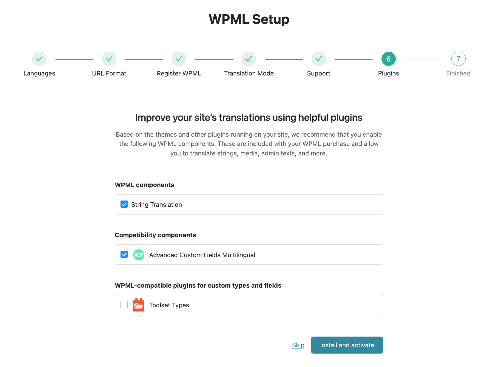 Installing additional WPML components