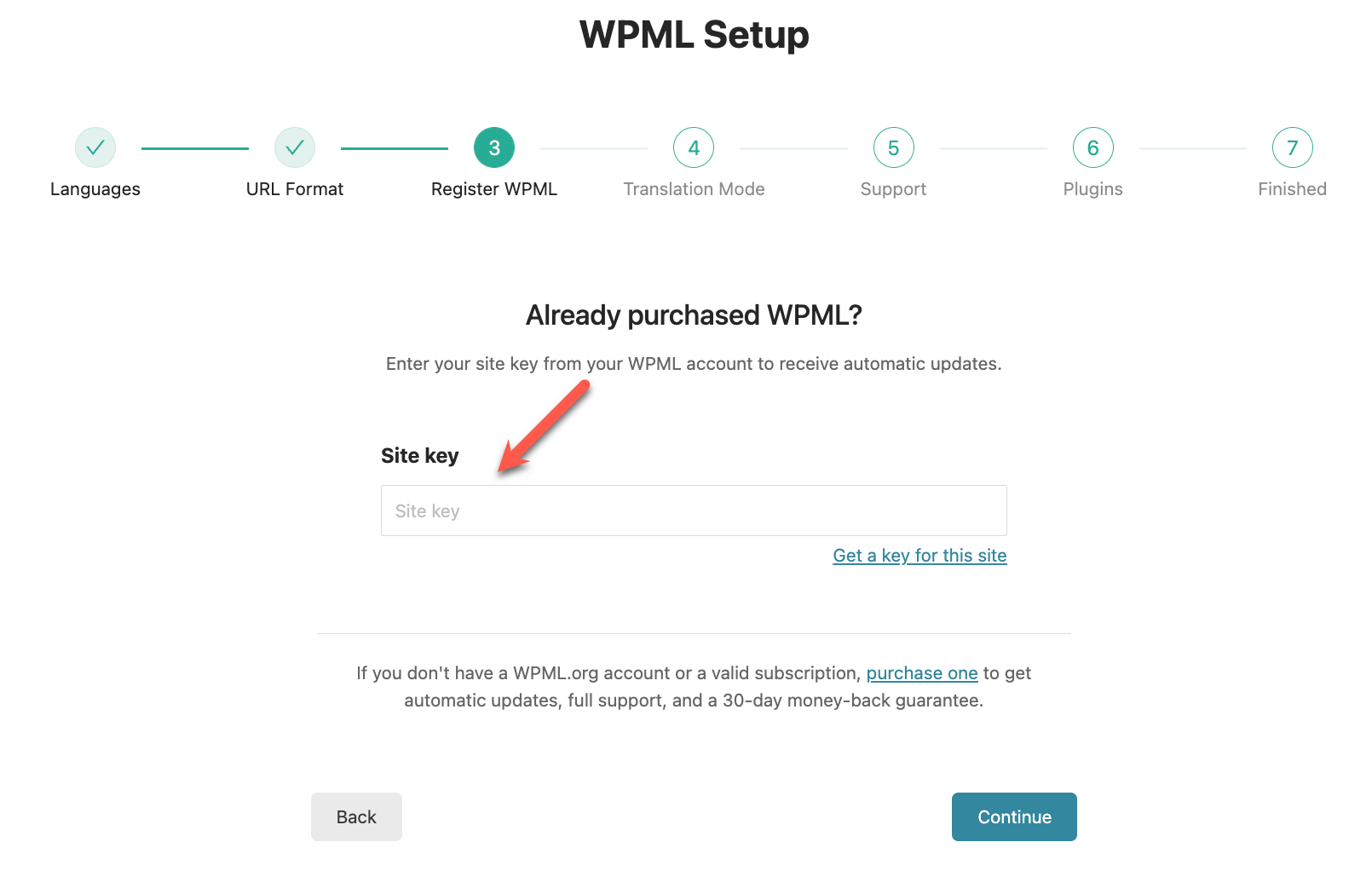 Registering WPML on your site