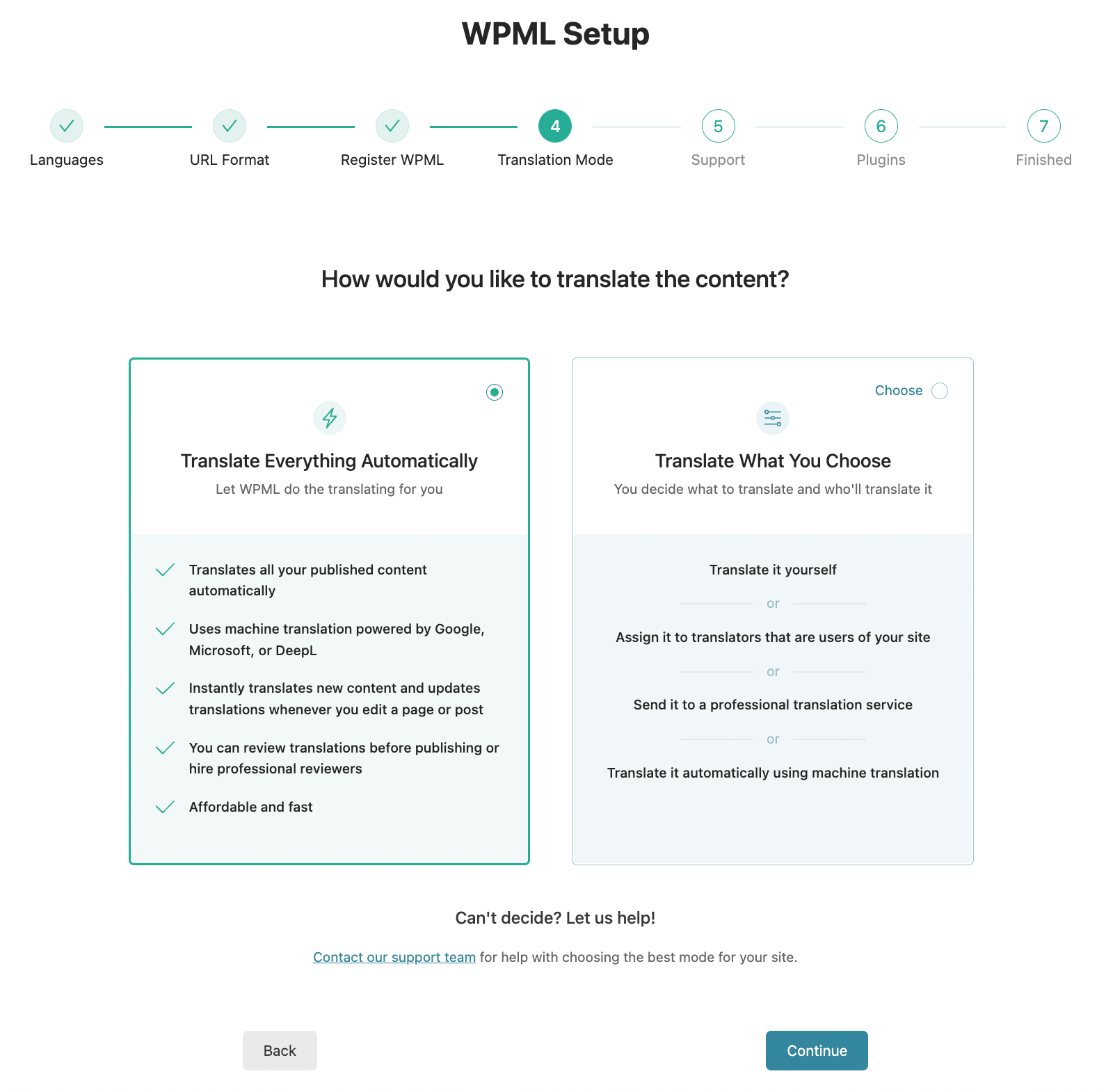 Choosing a translation mode