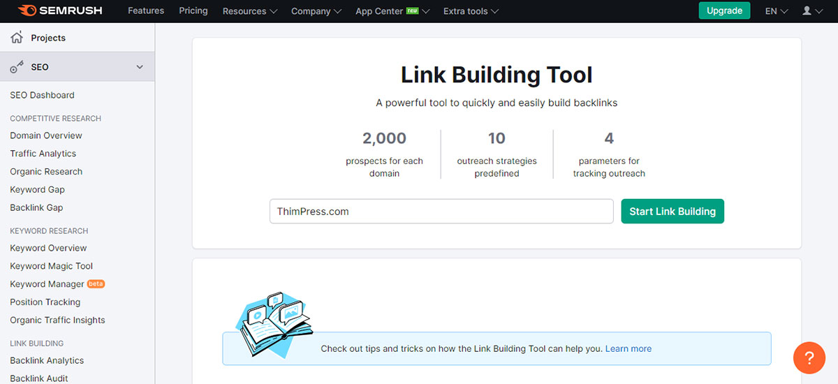 Internal Link Building Tool: SEMrush