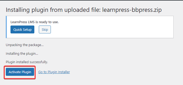 Activate LearnPress bbPress Plugin