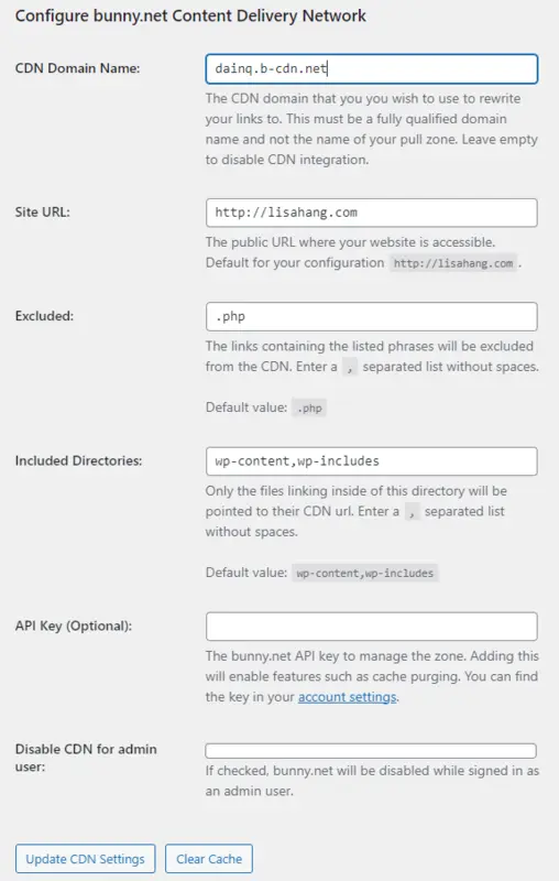 Advanced Settings Bunny CDN Plugin