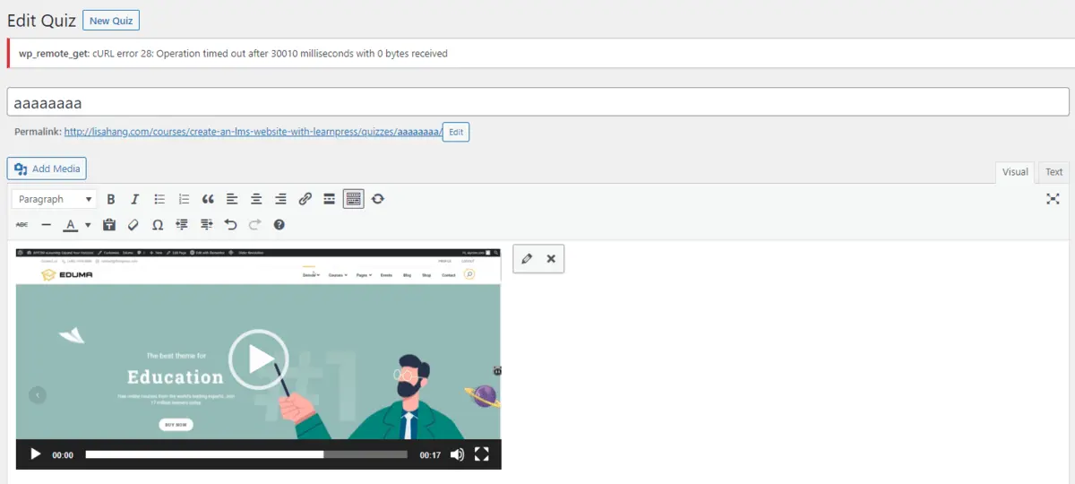 Embed Bunny CDN Video into Quiz